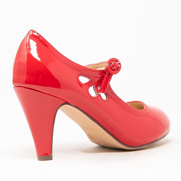 Chase & Chloe Kimmy-21 Women's Round Toe Pierced Mid Heel Mary Jane Style Dress - Picture 3 of 4